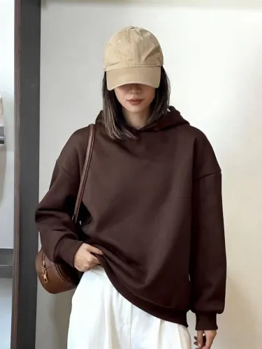Image of Zyrofit  Women Full Sleeve Solid Hooded Sweatshirt