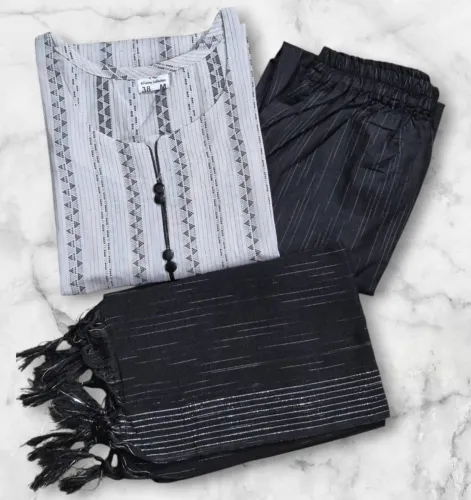 Image of ZZZ Collection  Women Khadi Cotton Kurta Pant Dupatta Set