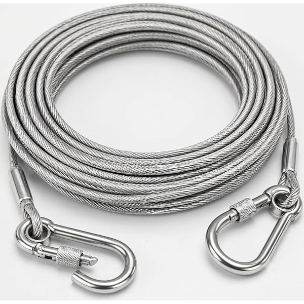 10 Meter Stainless Steel Clothesline Rope with Carabiner Hooks