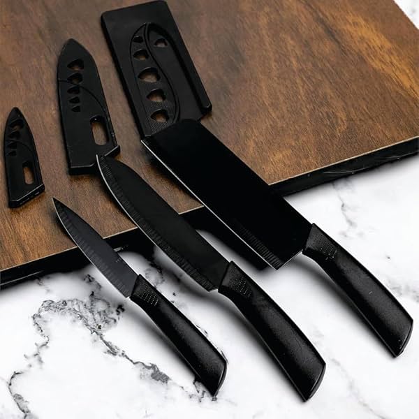 3 Pcs Kitchen Knife Set with Protective Blade Covers
