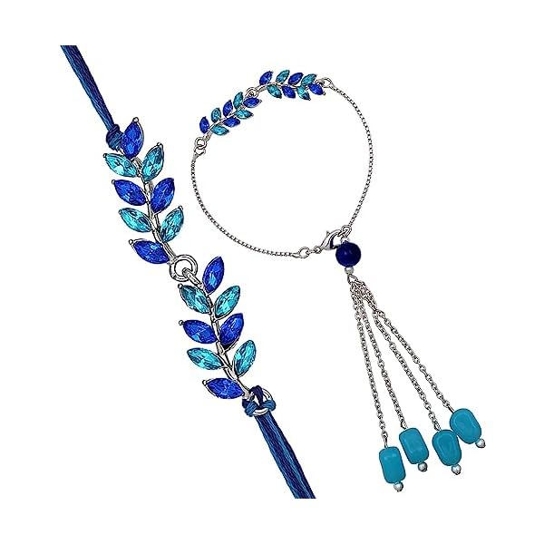 Mahi Rakhi for Brother and Bhabhi with Studded Crystals and Tassels (PARCOL1105521PR)