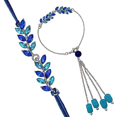 Mahi Rakhi for Brother and Bhabhi with Studded Crystals and Tassels (PARCOL1105521PR)