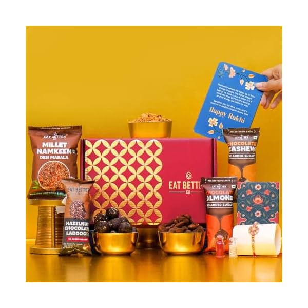 Anmol Rakhi Gift Hamper - 7 Items Combo Pack - Chocolate Coated Almonds & Cashews - Four packets of Dry Fruits with Roli, C…