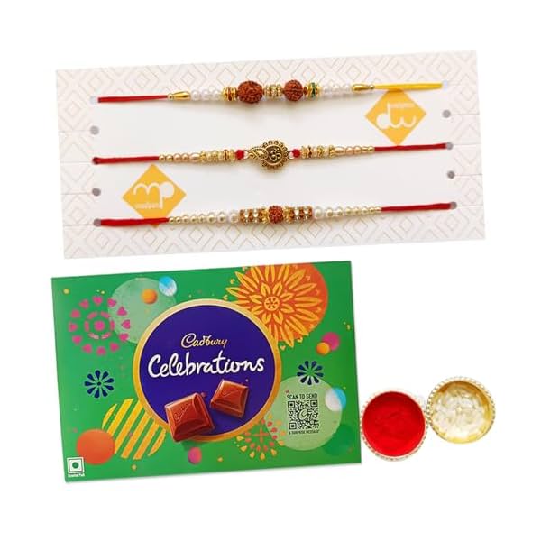 Maalpani Rakhi Gift Hamper Set of 3 – Bead & Diamond Rakhi with Chocolates | Rakhi with Roli Chawal for Brother | Rakshaban…