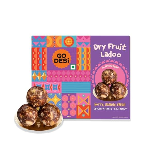 GO DESi - Dry Fruit Ladoo | Made with 95% Dry Fruits & 5% Honey | Indian Mithai | Laddu | Laddoo | Sweets Gift Pack | No Ad…