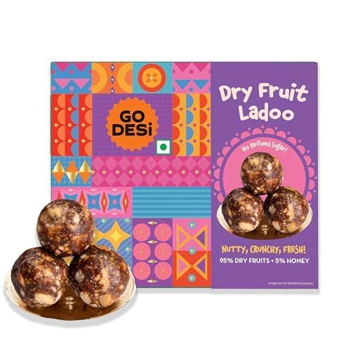 GO DESi - Dry Fruit Ladoo | Made with 95% Dry Fruits & 5% Honey | Indian Mithai | Laddu | Laddoo | Sweets Gift Pack | No Ad…
