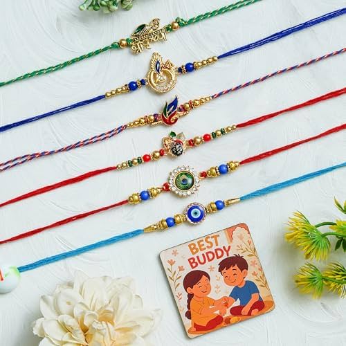 Perpetual Rakhi For Brother And Bhabhi Handcrafted Design Rakhi For Bhai, Kids Pack Of 6 With Fridge Magnet Best Gift Hampe…