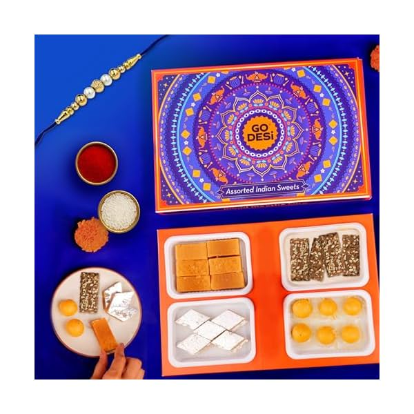 GO DESi - Assorted Meetha Gift Box | Kaju Katli | Besan Laddoo | Mysore Pak | Badam Coconut Barfi | Raksha Bandhan Combo Se…
