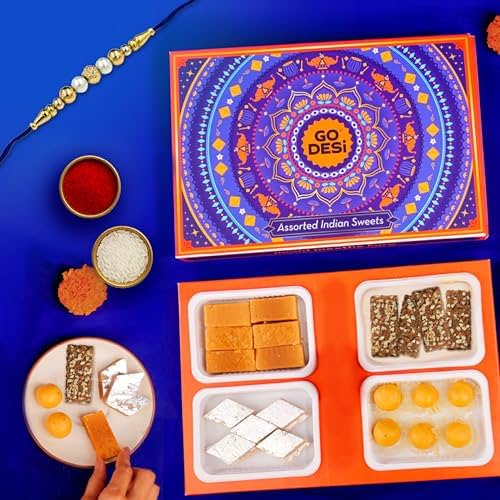 GO DESi - Assorted Meetha Gift Box | Kaju Katli | Besan Laddoo | Mysore Pak | Badam Coconut Barfi | Raksha Bandhan Combo Se…
