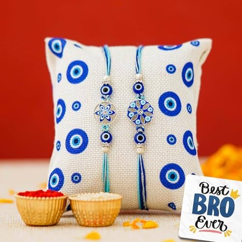 eCraftIndia Set of 2 Floral Evil Eye Rakhi for Brother | Designer Rakhi Set | Designer Rakhis | Best Bro Ever Fridge Magnet…