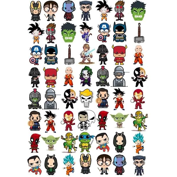 Superhero Cartoon Stickers Pack, 40+ Characters, Comics Anime Design Collection for Laptop Decoration
