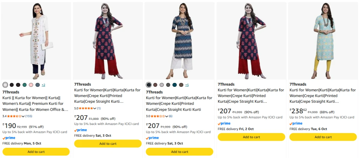 7 threads women kurti Starting From @ ₹190