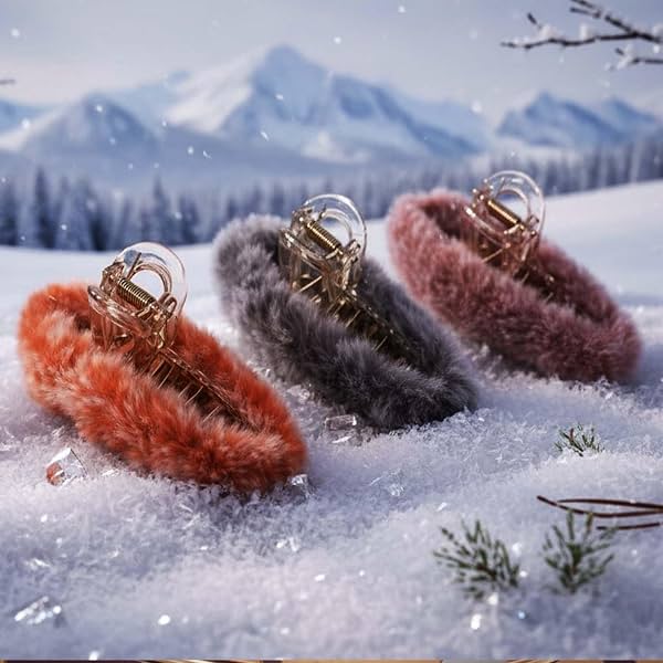 Alivio 1-Piece Fur Hair Clutcher for Girls, Soft Plush Strong Grip, Comfortable Hold Women Hair Accessories, Strong Spring Non-Slip Stylish Acrylic Hair Claw Clips (1Pc - Any Color)