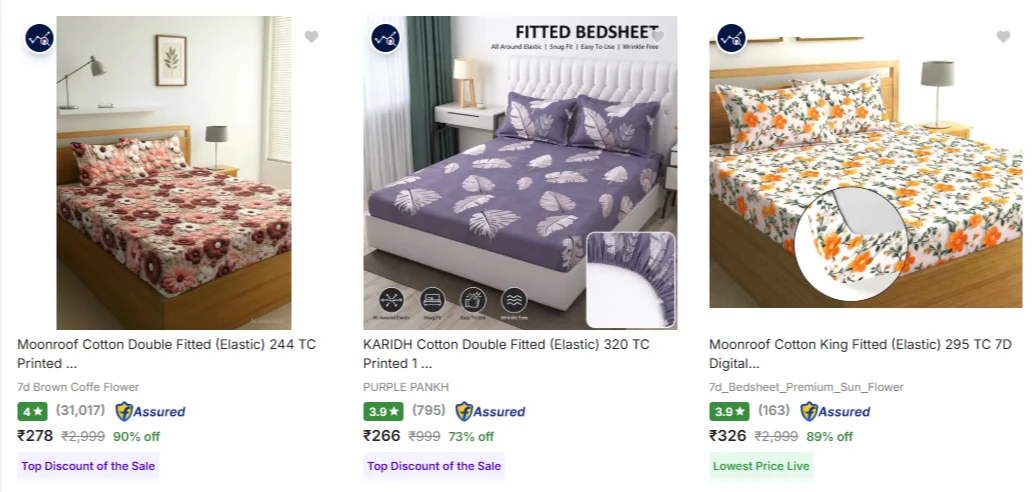 7D Bedsheets at minimum 90% Discount