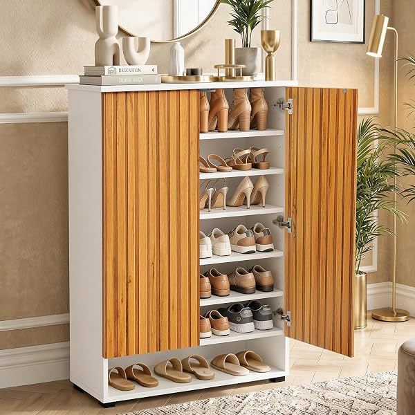 ABOUT SPACE Shoe Cabinet - 7 Tier Shoe Rack with Door & Open Bottom Storage