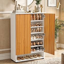 ABOUT SPACE Shoe Cabinet - 7 Tier Shoe Rack with Door & Open Bottom Storage