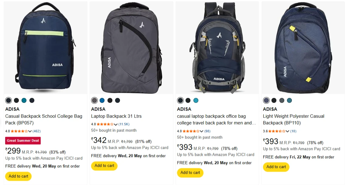 ADISA Backpack at minimum 70% Discount