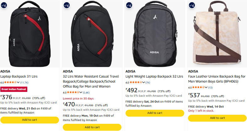 ADISA Laptop Bag upto 79% Discount