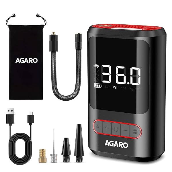 AGARO Galaxy Portable Tyre Inflator for Cars, Bikes, Bicycles & Balls, 150 PSI Pressure, 2 X 2000mAh Battery, Digital Di