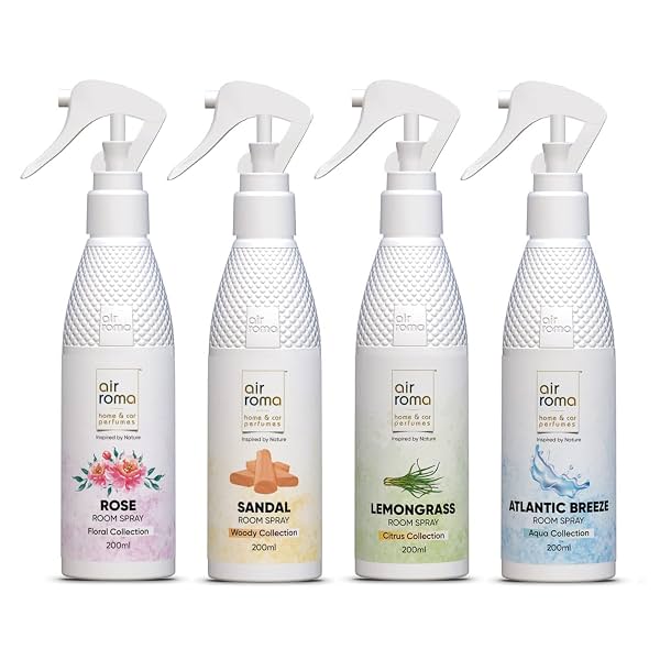 AIR-ROMA Air Freshener Spray Combo of 4 (200ml Each) | Atlantic Breeze, Sandal