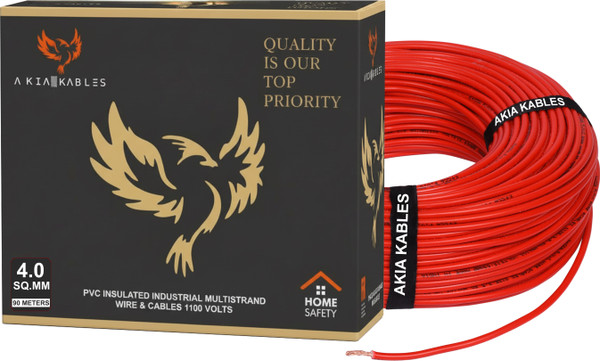 AKIA KABLES 4.0 sqmm COPPER |90 MTR| FR PVC |Multi Strand | Electrical Wire 4 sq/mm Red 90 m Wire (Red)