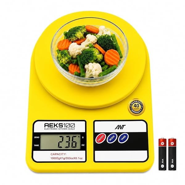 ANT AEKS100 Electronic Kitchen Scale, Yellow | Digital Food Weighing Scale