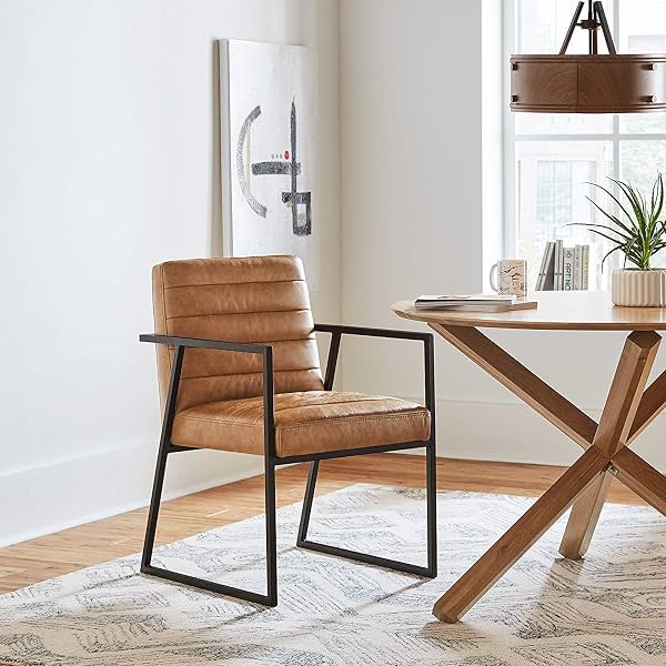 APRODZ Mid Century Modern Dining Chair with Arms Faux Leather