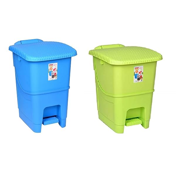 ARISTO Green Plastic 25L Pedal Dustbin 2-Pack