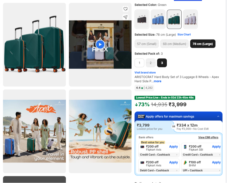 ARISTOCRAT Chroma STR Set 3 Luggage Upto 73% OFF