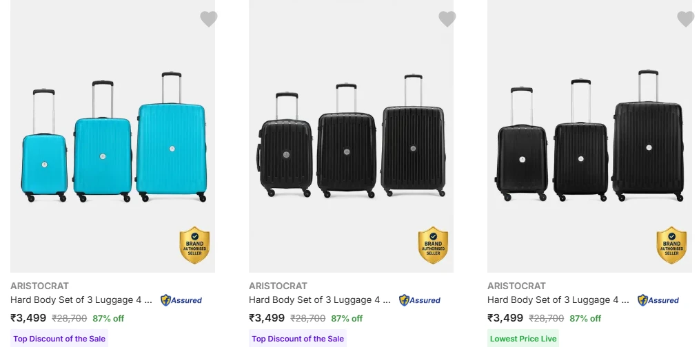 ARISTOCRAT Pack of 3 Luggage Starting @ ₹3499
