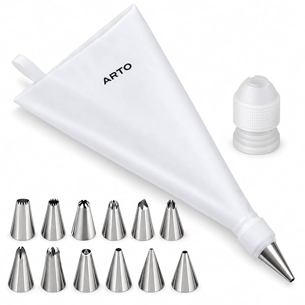 ARTO Cake Decorating Icing Bag with Stainless Steel Nozzles