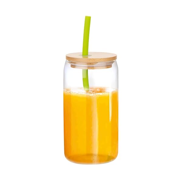 ATTRO 400ml Glass Travel Sipper Tumbler with Wooden Lid & Straw