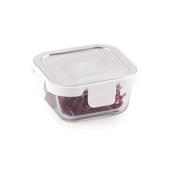 ATTRO Glassox 520ml Borosilicate Glass Lunch Box Steel Lid