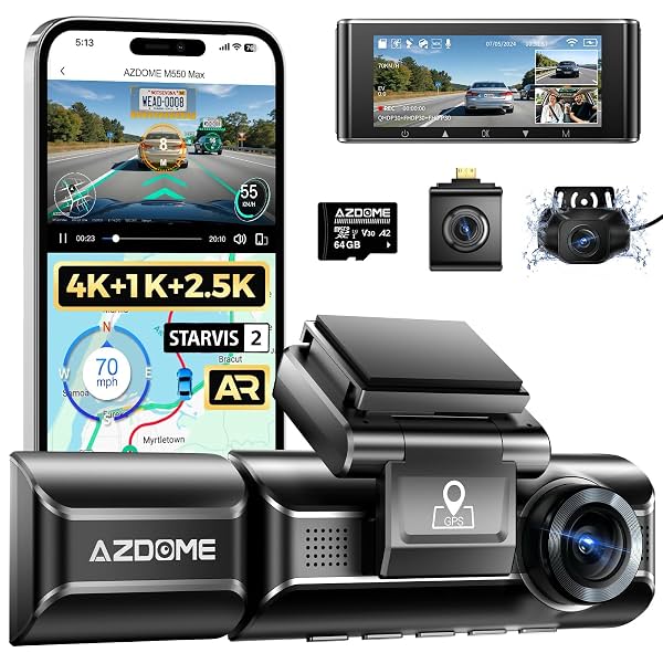 AZDOME 4K 3 Channel Dash Camera for Car Front and Rear and Inside