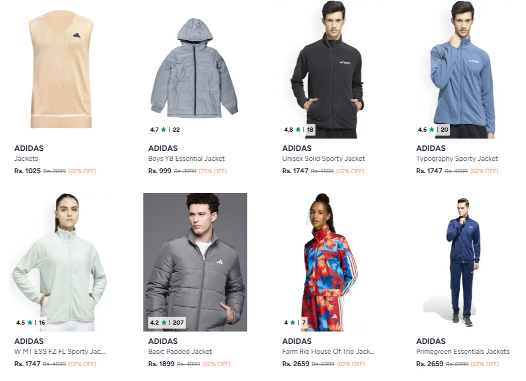Adidas Jackets at minimum 75% Discount