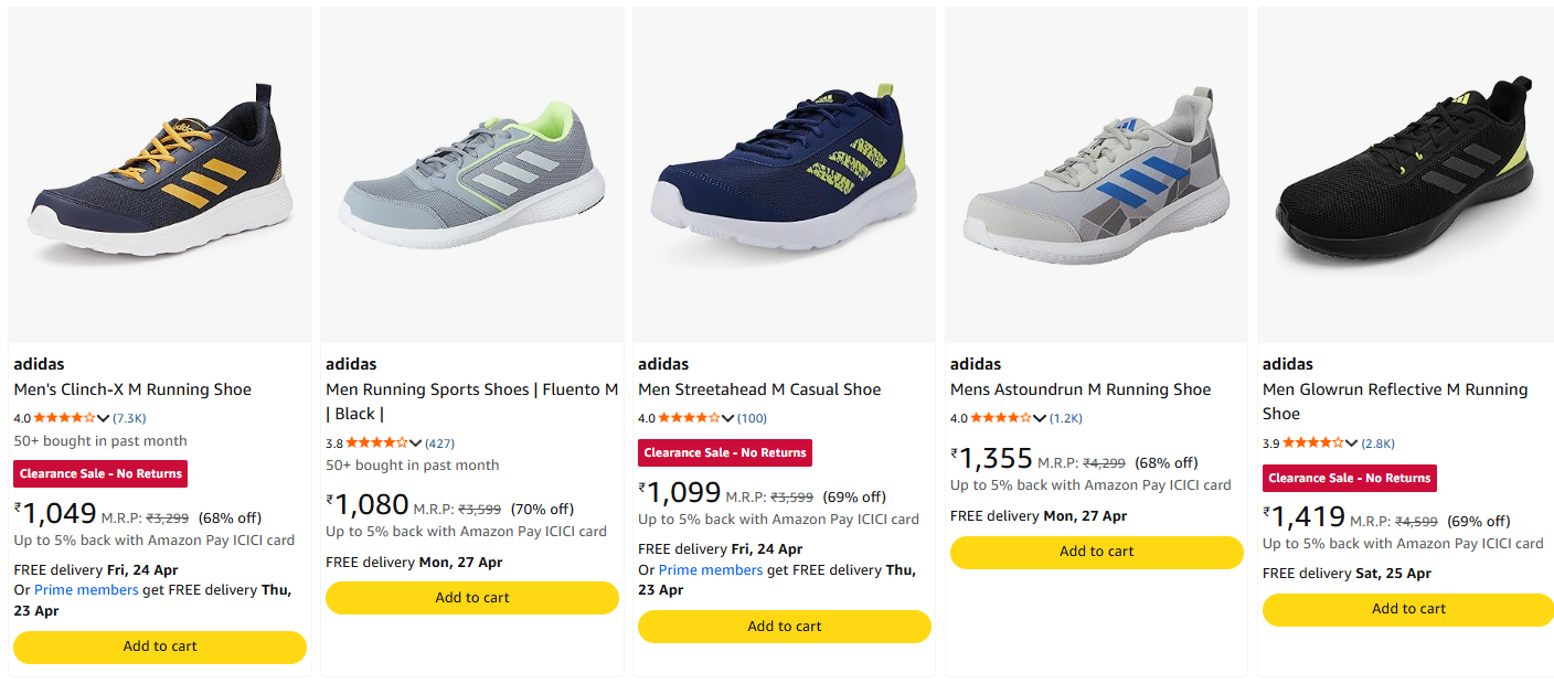 Adidas Men's Shoes at minimum 60% Discount
