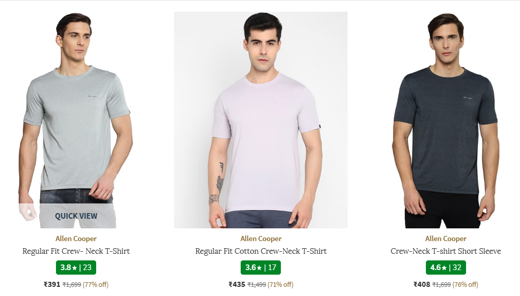 Allen Cooper Crew-Neck T-Shirtat minimum 77% Discount