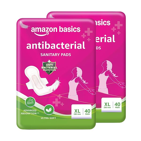 Amazon Basics Anti-Bacterial Sanitary Pads for Women XL | 280 mm Extra Coverage |