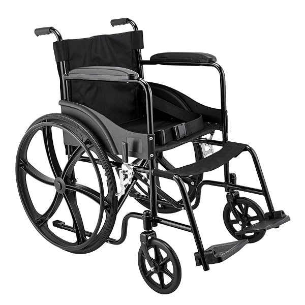 Amazon Basics Foldable Wheelchair | Adjustable Armrests & Footrests