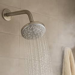 Amazon Basics Shower Head for Bathroom | Round Multifunction 5-Spray Overhead