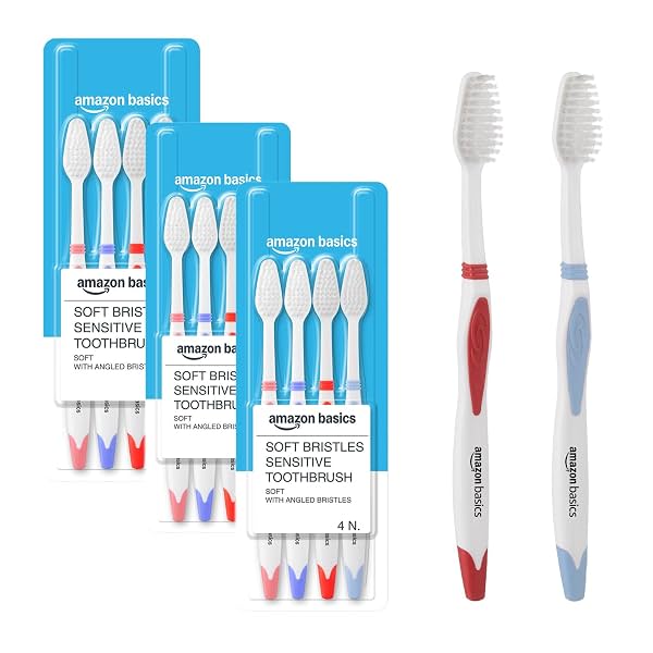 Amazon Basics SoftBristle Sensitive Toothbrush 12-Count (4 × 3 Packs)