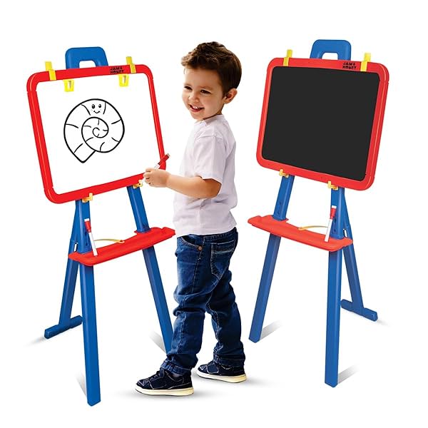 Amazon Brand - Jam & Honey Easel Board I 5 in 1 Easel I Black and White Board with Chalk, Marker and Duster I with Stand