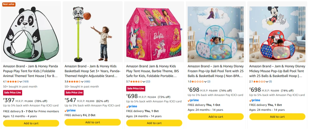 Amazon Brand - Jam & Honey Kid's Tent upto 82% Discount