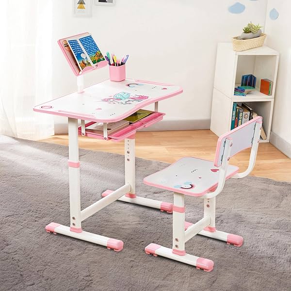 Amazon Brand -Jam & Honey Kids Functional Desk and Chair Set,Height Adjustable Children School Study Table with Book Hol