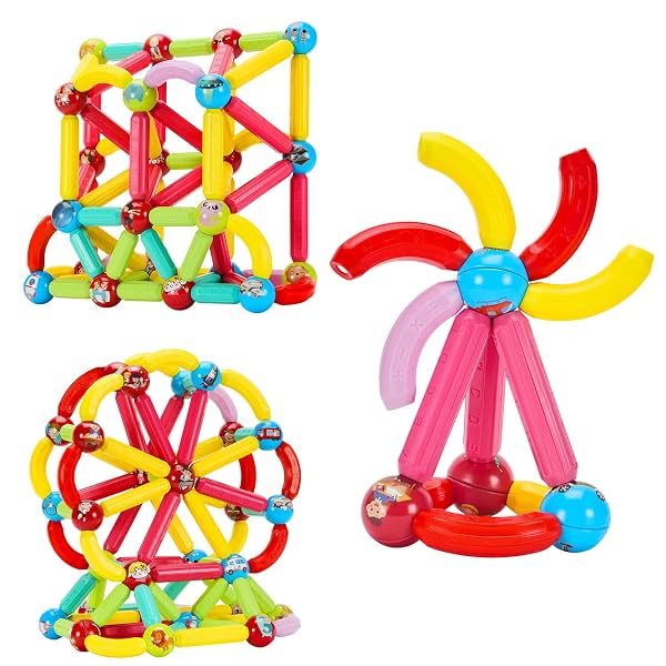 Amazon Brand - Jam & Honey Magplay Roundle 96-Piece Magnetic Sticks and Blocks Building Set