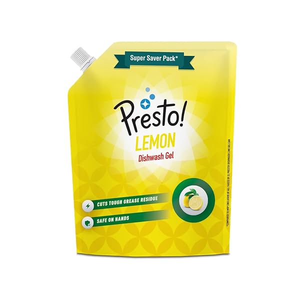 Amazon Brand - Presto! Dishwash Gel Refill Pouch | Lemon | 2 Litre