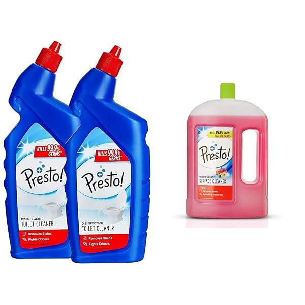 Amazon Brand - Presto! Toilet Cleaner 1L Pack of 2 & Disinfectant Floor Cleaner Floral 2L
