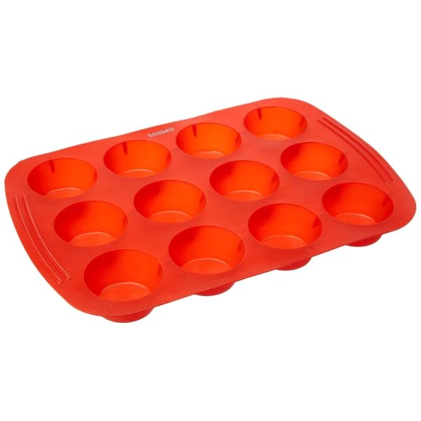 Amazon Brand - Solimo 12 Cavity Silicone Baking Tray, Red