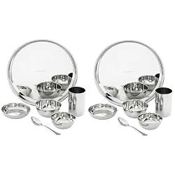 Amazon Brand - Solimo Dinner Set Stainless Steel Set of 6 (Pack of 2)