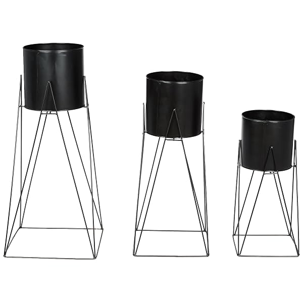 Amazon Brand - Solimo Metal Planters Pot Holder (Black, Set of 3)